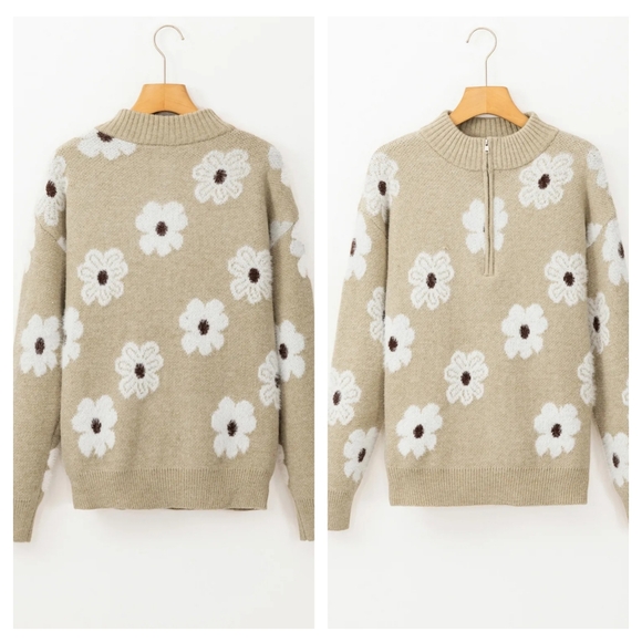 Wildflower Half Zip Pullover - Tan - Picture 2 of 7